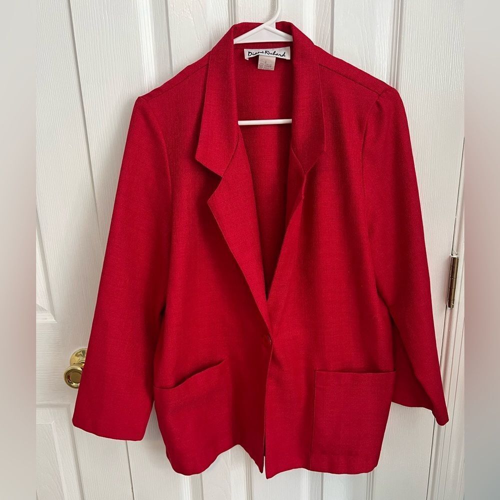 Diane‎ Richard Womens 8 Red Polyester Long Sleeve Blazer